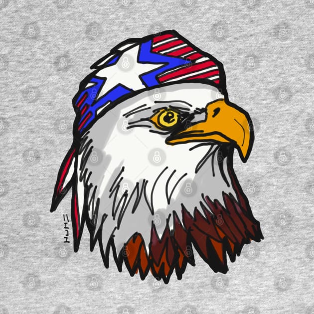 American Bald Eagle with USA Bandana Celebrating July 4 Independence Day by sketchnkustom